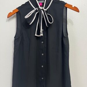 Vince Camuto Black Blouse with White Bow Accent